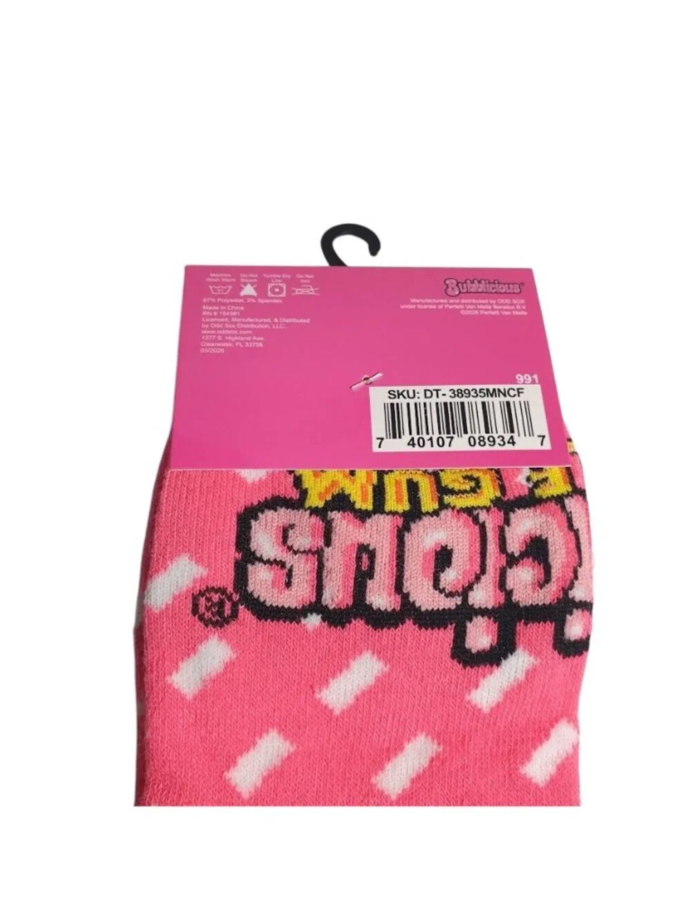 Bubblicious Bubble Gum Crew Socks Novelty Men Shoe Size 6 to 12 Pink White Gift